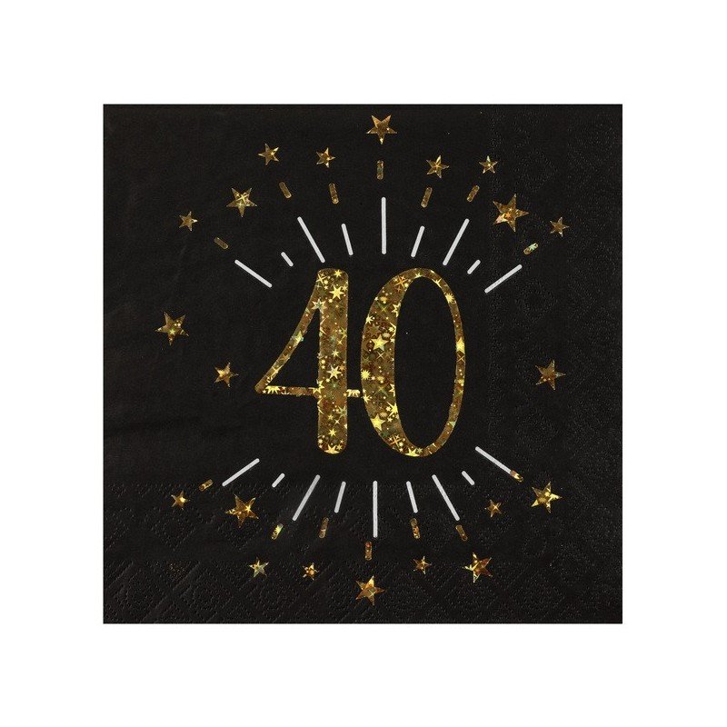 10 Papierservietten "Age Sparkling Metal", 40 Jahre, Schwarzgold. 16,5 x 16,5 cm