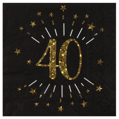 10 tovaglioli di carta "Età scintillante d'oro", 40 anni, oro nero. 16,5 X 16,5 cm