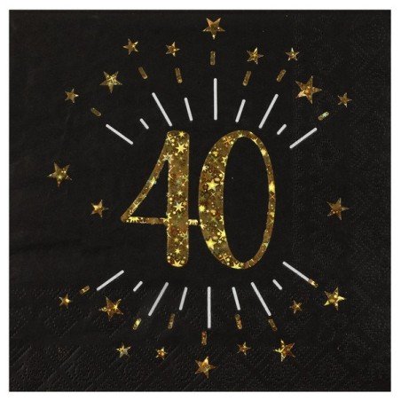 10 Papierservietten "Age Sparkling Metal", 40 Jahre, Schwarzgold. 16,5 x 16,5 cm