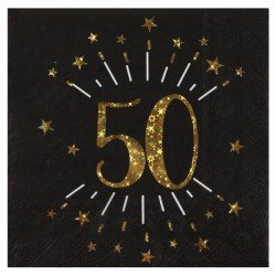 10 Papierservietten "Age Sparkling Metal", 50 Jahre, Schwarzgold. 16,5 x 16,5 cm