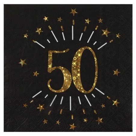 10 Papierservietten "Age Sparkling Metal", 50 Jahre, Schwarzgold. 16,5 x 16,5 cm