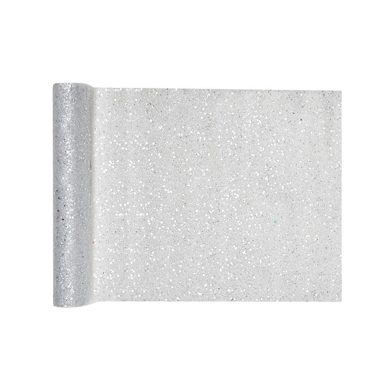 Chemin de table tulle pailleté, 30 cm x 5 mètres, argent Chemin de table tulle pailleté, 30 cm x 5 mètres, argent