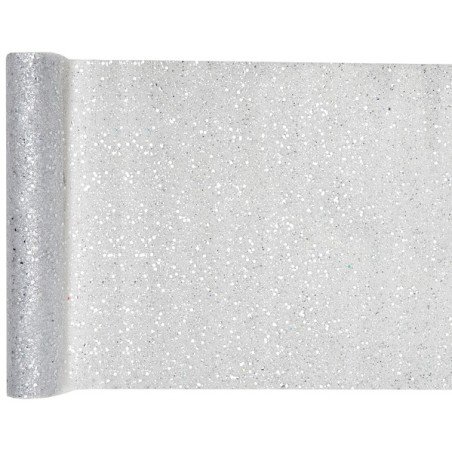 Tischläufer, Tüll mit pailleten, 30 cm x 5 meter, silber