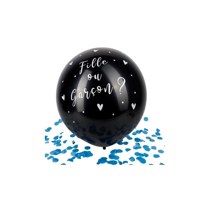 Ballon géant noir, Ø 60cm, avec confettis bleu