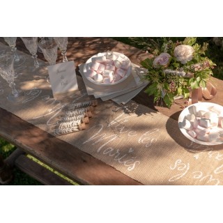 Chemin de table en jute "Vive les Mariés" 28cm x 3m