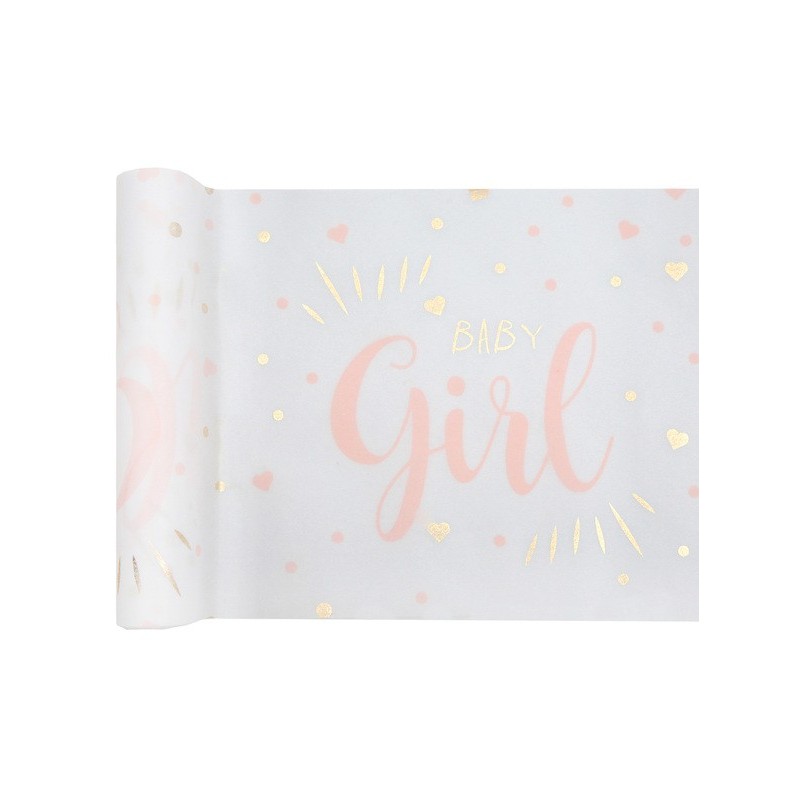 Chemin de table Baby Shower, rose 28cm x 3m