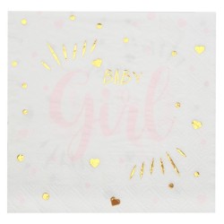 20 Serviettes baby shower, Girl rose, 16,5 x 16,5 cm 