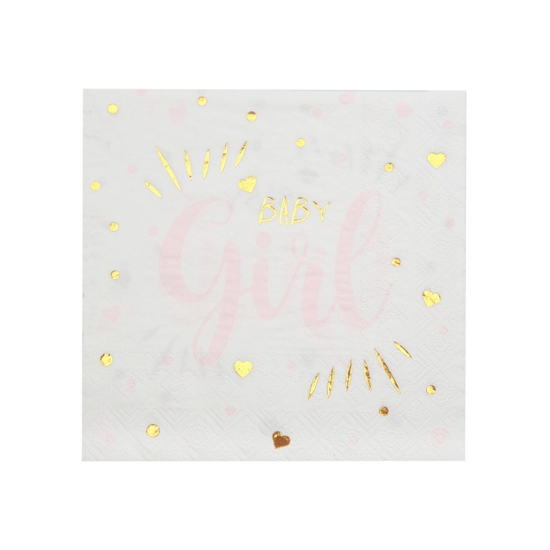 20 Serviettes baby shower, Girl rose, 16,5 x 16,5 cm 20 Serviettes baby shower, Girl rose, 16,5 x 16,5 cm