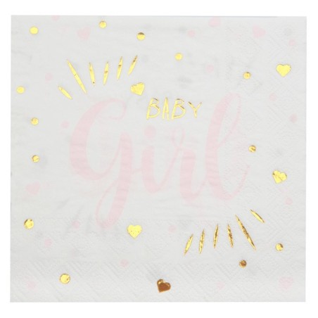 20 Serviettes baby shower, Girl rose, 16,5 x 16,5 cm 