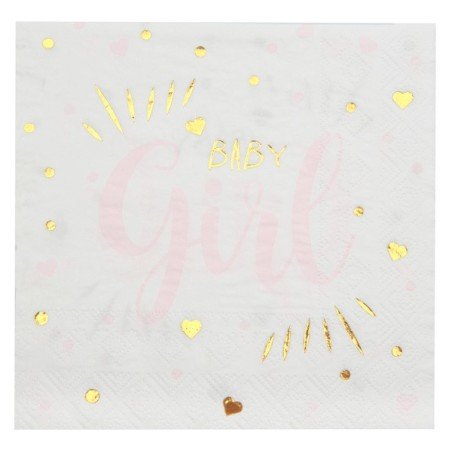 20 Babyparty-Servietten, Mädchenrose, 16,5 x 16,5 cm