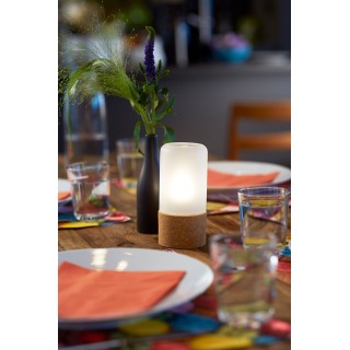 Bougeoir à Led en liège et verre , 140x70mm.