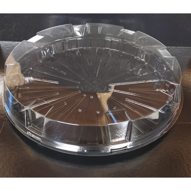 5 piatti rotondi in pet nero 285 (337) x H 20mm con copertura a cupola trasparente, 285 (326) x H40mm 5 piatti rotondi in pet nero 285 (337) x H 20mm con copertura a cupola trasparente, 285 (326) x H40mm