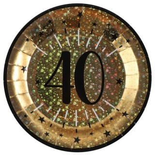 10 piatti di cartone, oro e nero, 40 anni Ø 22,5 cm