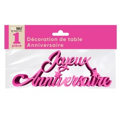 Tischdeko "Joyeux anniversaire", 3D, mit metallisch, fuchsia