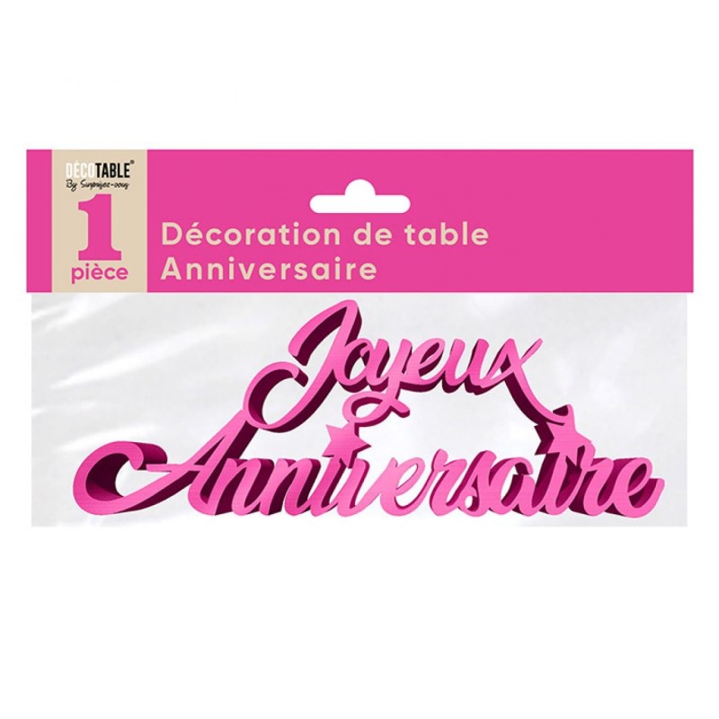 Decorazioni da tavola "Joyeux anniversaire", 3D, metallico, fucsia Decorazioni da tavola "Joyeux anniversaire", 3D, metallico, fucsia