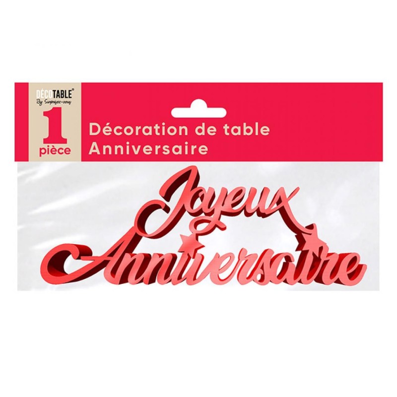 Déco de table "joyeux anniversaire", 3D, métallisée, rouge Déco de table "joyeux anniversaire", 3D, métallisée, rouge