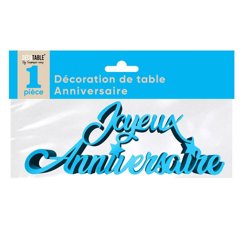 Déco de table "joyeux anniversaire", 3D, métallisée, bleu Déco de table "joyeux anniversaire", 3D, métallisée, bleu