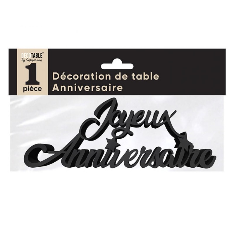 Déco de table "joyeux anniversaire", 3D, métallisée, noir Déco de table "joyeux anniversaire", 3D, métallisée, noir