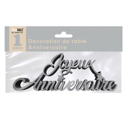 Déco de table "joyeux anniversaire", 3D, métallisée, argent