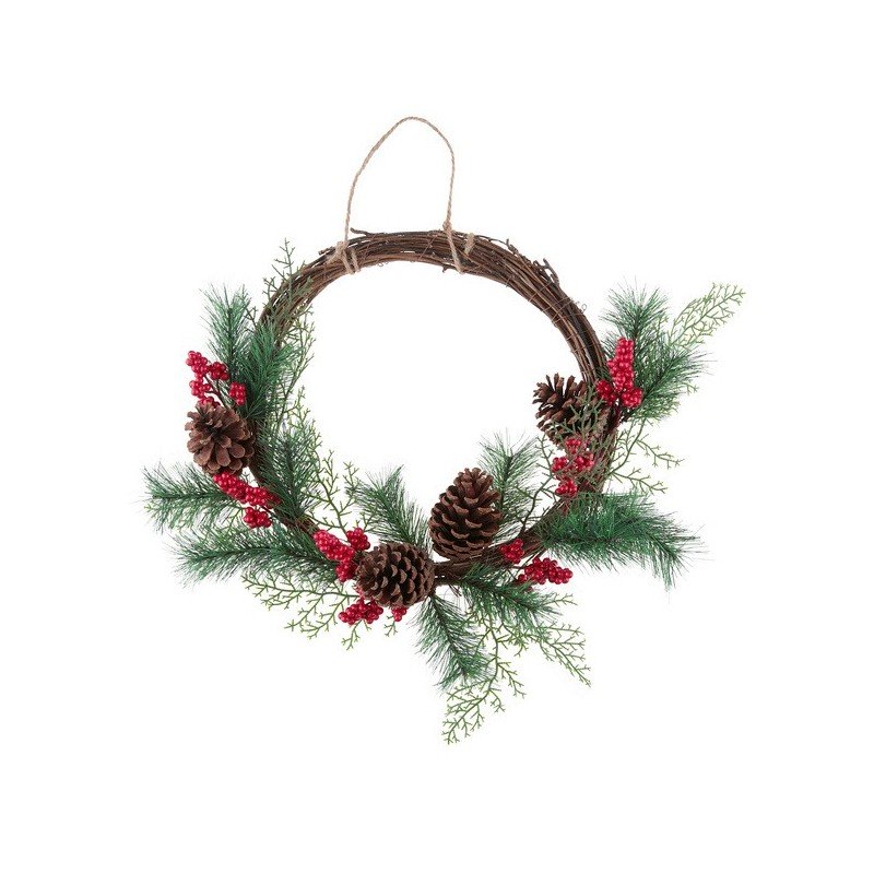 1 Kranz aus Beeren, Holz und Kunststoff, Ø 40cm x 12cm