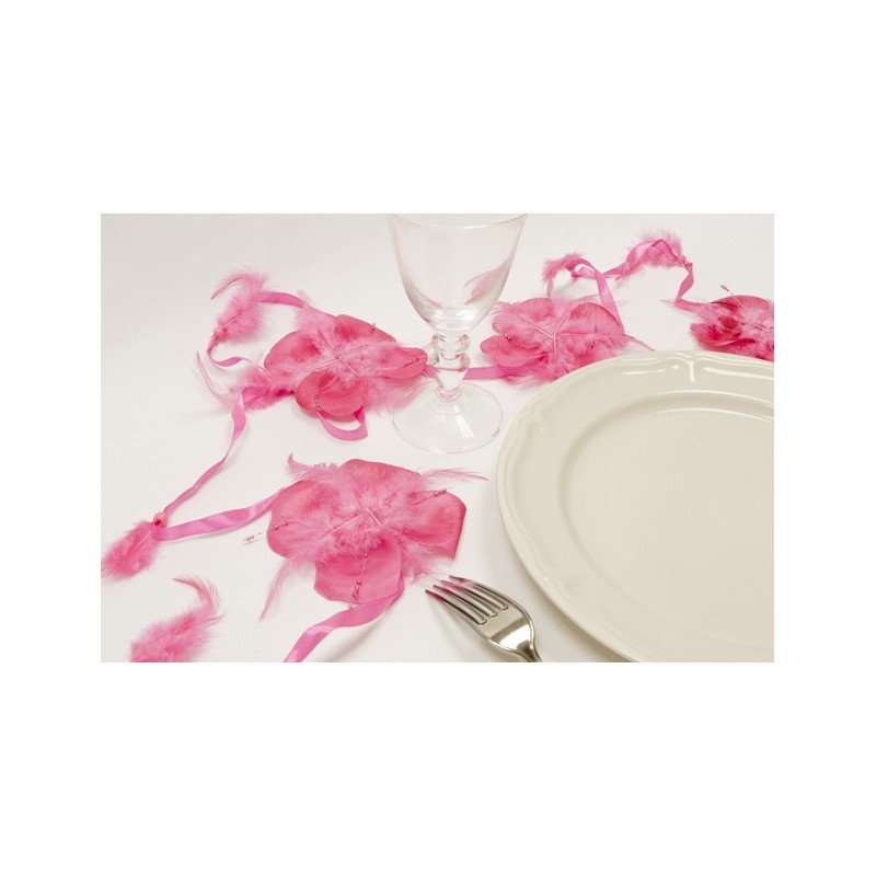 Organza Girlande mit Federn und Blumen, 2,5 meter, fuchsia