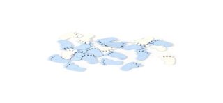 Confettis de table en bois  "Pied de bébé" bleu et blanc 