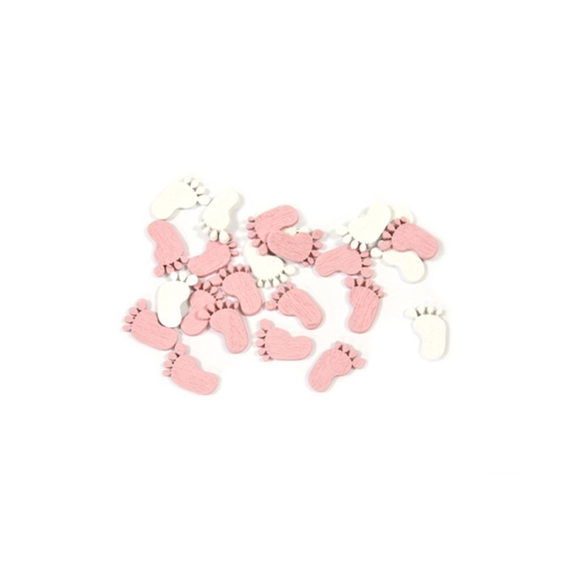 Confetti di tavolo in legno "piedi di bimbi" rosa e bianchi Confetti di tavolo in legno "piedi di bimbi" rosa e bianchi