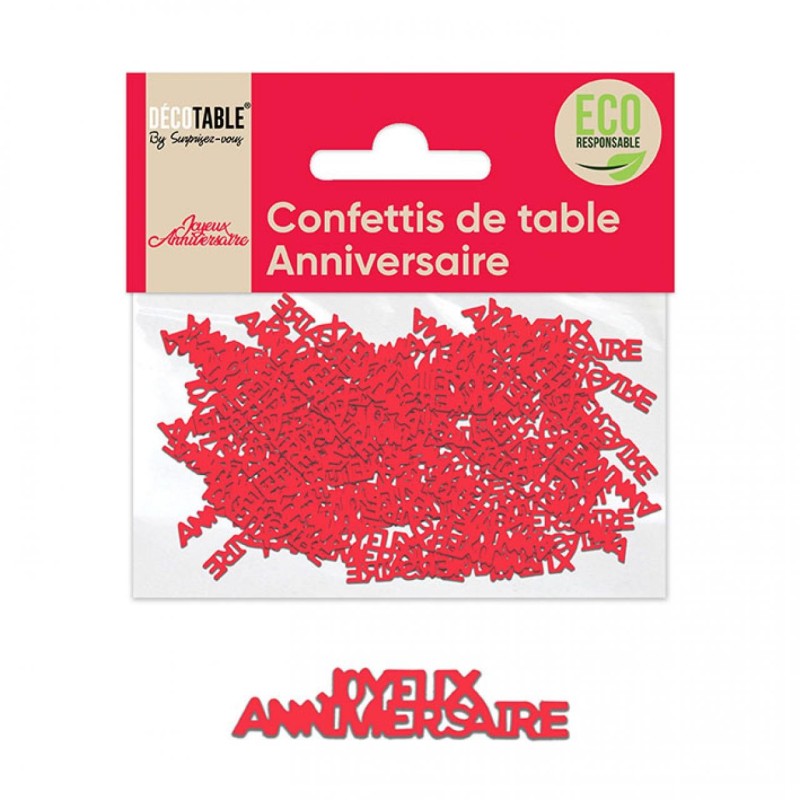 Confettis rouge "joyeux anniversaire" Eco responsable papier Confettis rouge "joyeux anniversaire" Eco responsable papier