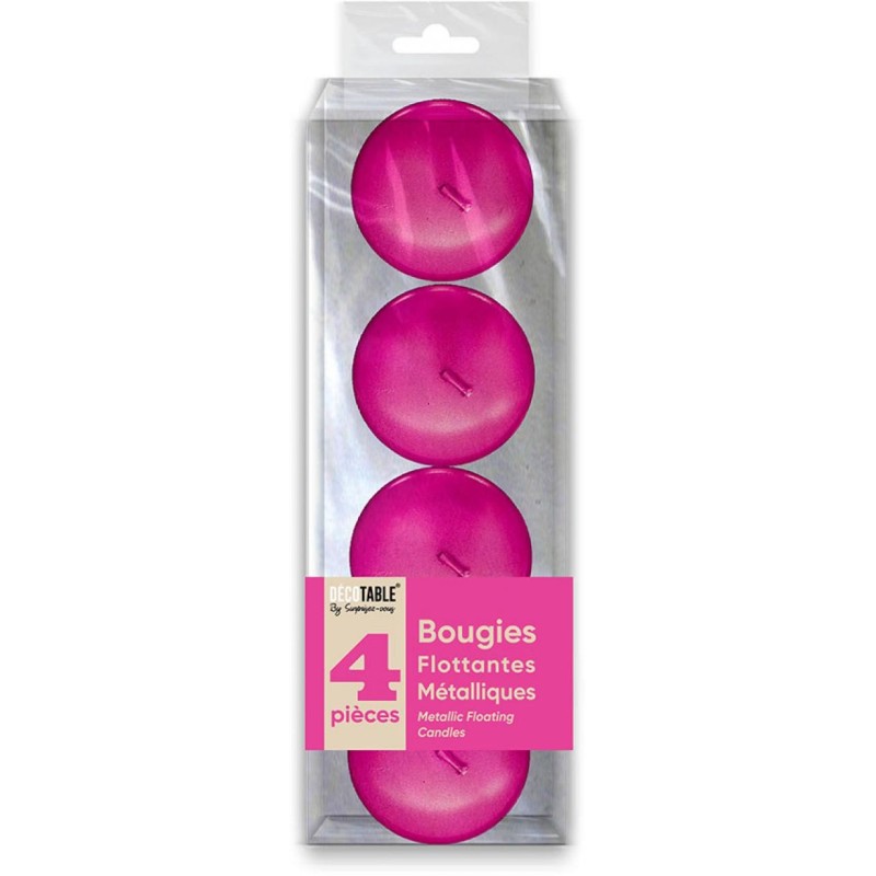4 Bougies métallisées flottantes, fuchsia 1,5 x 4,5 cm 4 Bougies métallisées flottantes, fuchsia 1,5 x 4,5 cm