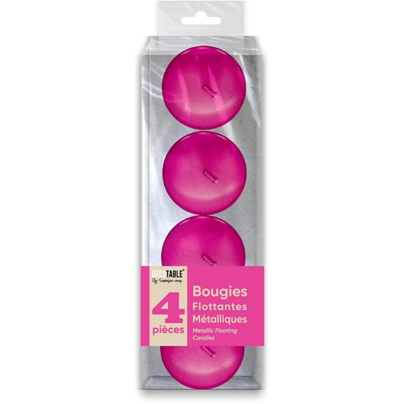 4 candele metalliche galleggianti, fucsia 1,5 x 4,5 cm