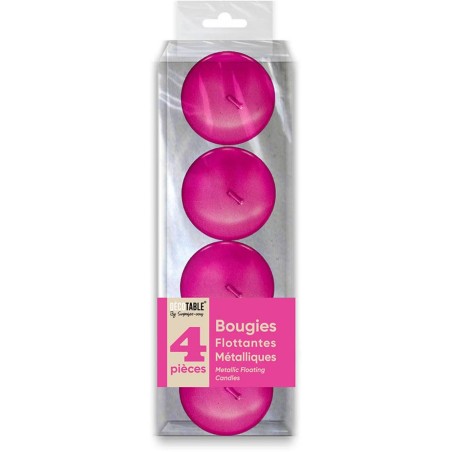 4 Bougies métallisées flottantes, fuchsia 1,5 x 4,5 cm