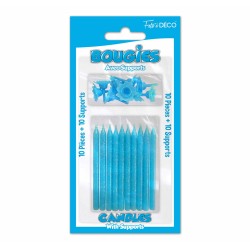 10 candele glitter con supporto,  blu