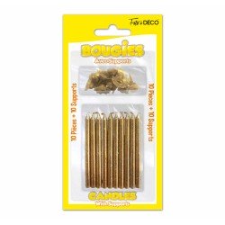 10 Bougies métalisées avec support, or