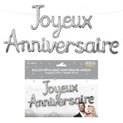 Ballon métallique "Joyeux Anniversaire, argent