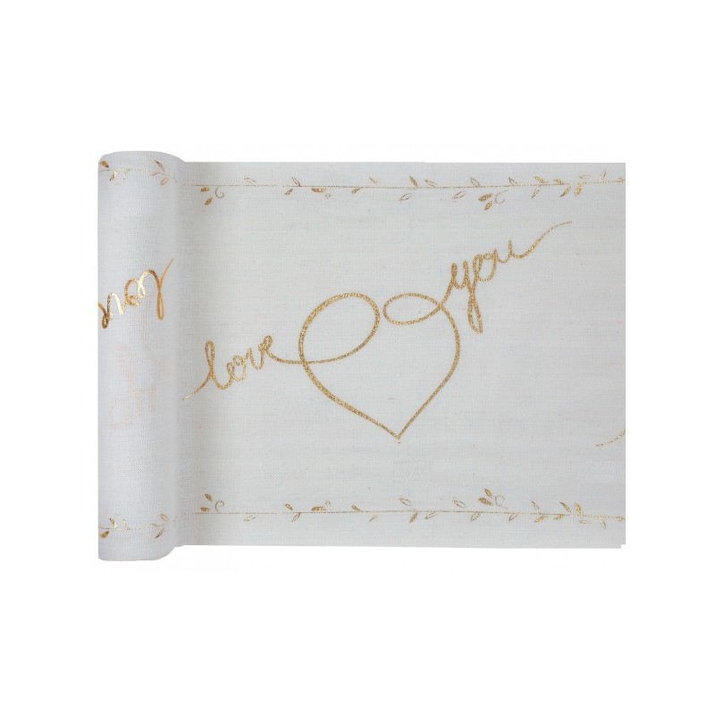 Chemin de table Just Married, coton, 28cmx3m  Chemin de table Just Married, coton, 28cmx3m