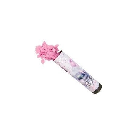 Canon à confettis pour naissance, avec papier rose