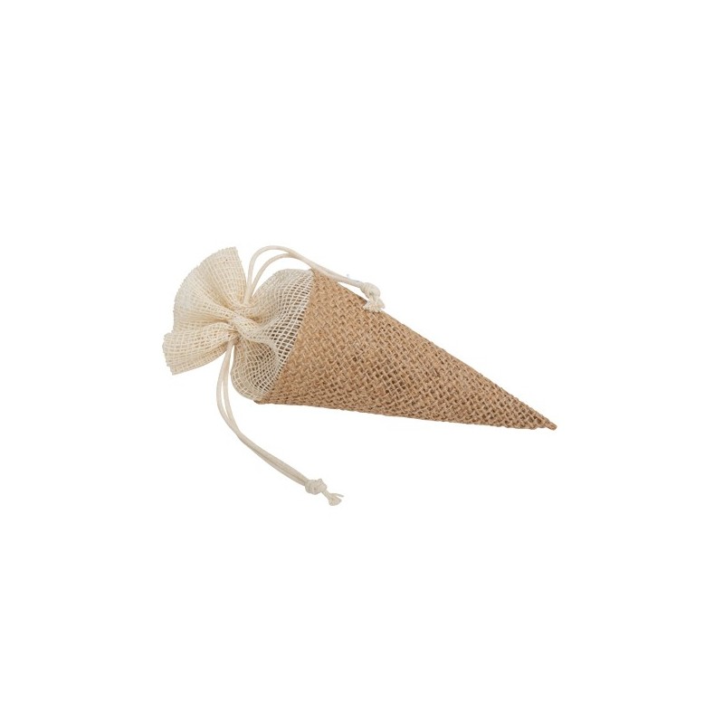 4 coni con sacchetti di iuta traforati 15 cm x 5 cm