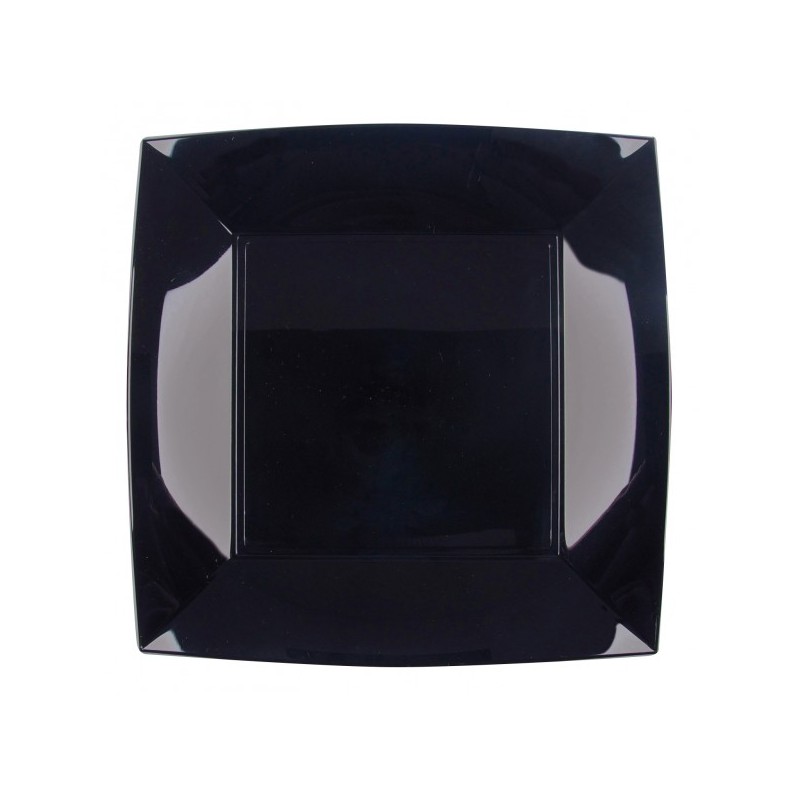 8 flache Teller, 23 x 23 cm, schwarz