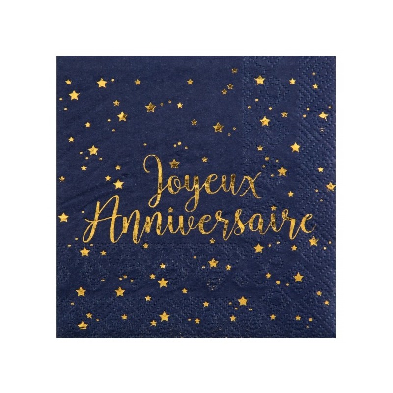 20 tovaglioli di carta 3plis "Joyeux Anniversaire" 12,5x12,5cm. 20 tovaglioli di carta 3plis "Joyeux Anniversaire" 12,5x12,5cm.