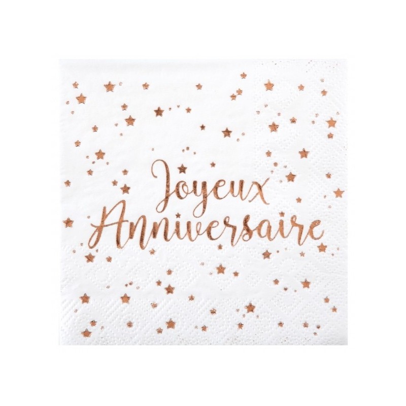 20 tovaglioli di carta 3plis "Joyeux Anniversaire" 12,5x12,5cm.