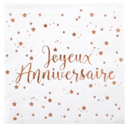 20 Papierservietten 3plis "Joyeux Anniversaire" 12,5x12,5 cm.