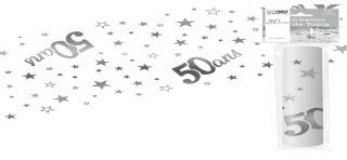 Tischläufer "50 ans" silber 28 cm x 5 Meter, Organza