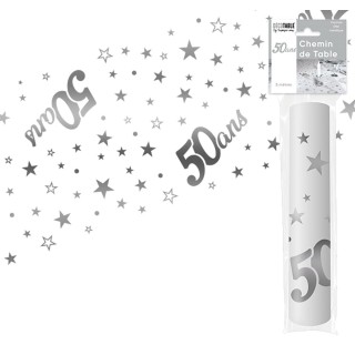 Runner da tavola "50 ans" argento 28 cm x 5 metri, organza