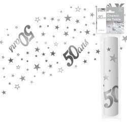 Tischläufer "50 ans" silber 28 cm x 5 Meter, Organza