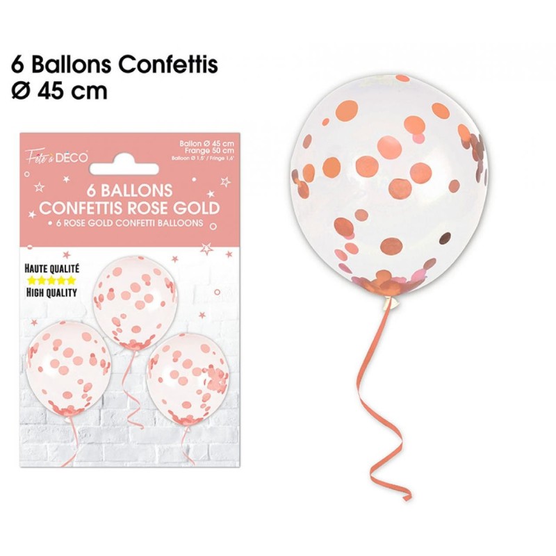 Sachet de 6 ballons confettis, Rose gold Sachet de 6 ballons confettis, Rose gold
