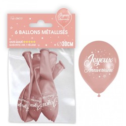 Sachet de  ballons métallisés joyeux anniversaire, Rose gold