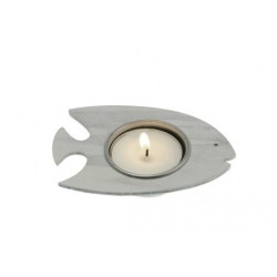 1 Bougeoir poisson en bois, sable, 10cm x 7cm 
