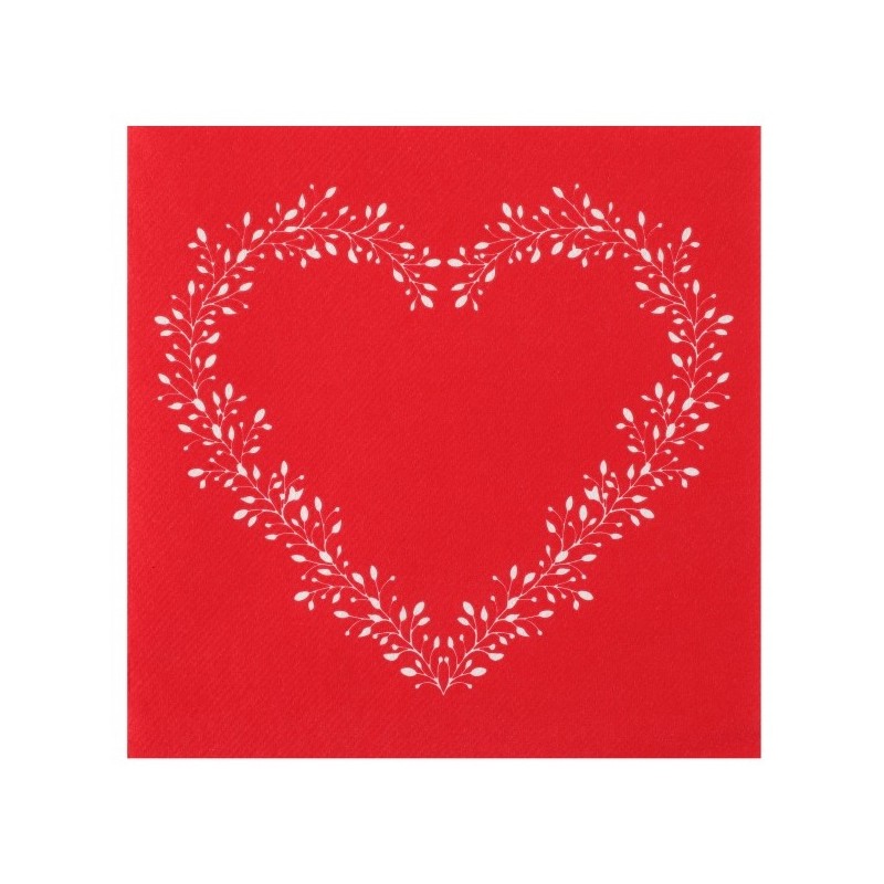 12 Serviettes coeur, 40x40cm, rouge