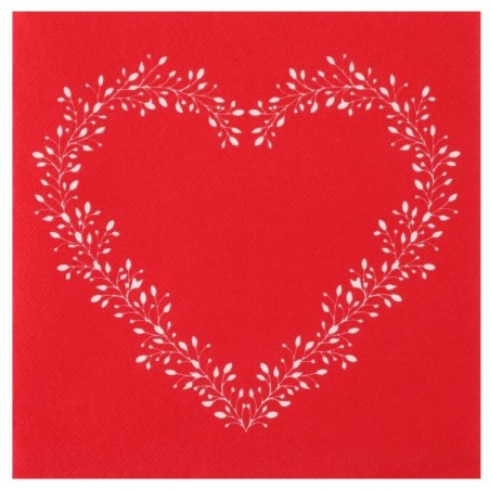 12 Serviettes coeur, 40x40cm, rouge