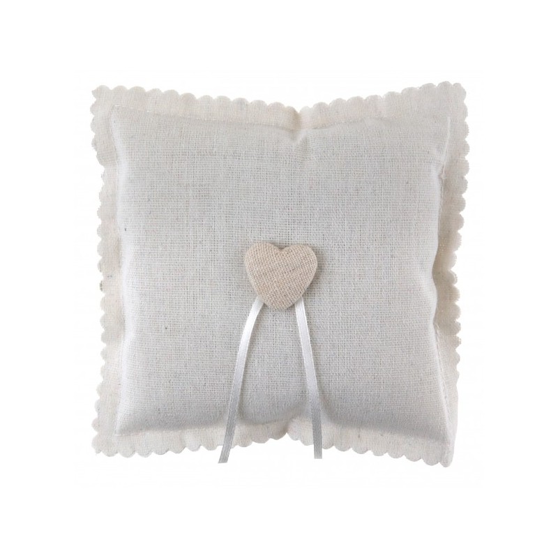 1 Coussin avec coeur blanc, pour alliance, 15 x 15 cm